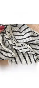 Detail showing high-quality edge sealing on black and white pleated silk scarf texture