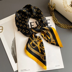 Women Satin Square Scarf Mulberry Satin Equestrian Horse Bit Print Retro Elegant Head Scarf Neck Wrap Fashion Accessory