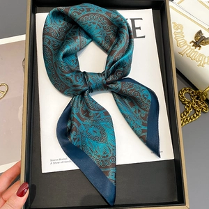 Vintage Paisley Print Mulberry Satin Square Scarf Elegant Satin Hair Wrap Fashion Neck Kerchief For Women