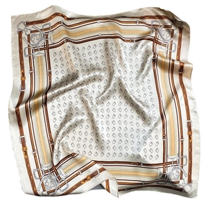 Elegant silk square scarf with horse chain print and classic equestrian motif pattern