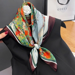 Seidenschal mit Ölgemälde-Druck und floralem Landschaftsmuster für elegante Business-Outfits
