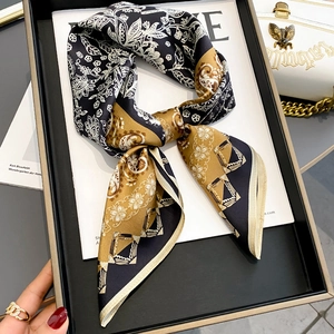 Luxury Mulberry Silk Scarf Retro Floral Paisley Print Square Neck Scarf Elegant Patchwork Hair Handbag Scarf Accessories For Women
