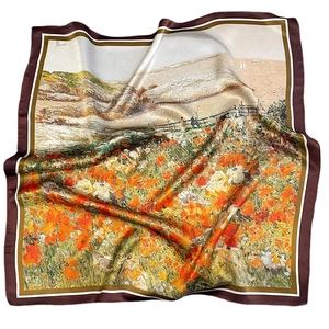 Eleganter Seidenschal im Ölgemälde-Stil mit buntem Meeresblumenmuster für Damen