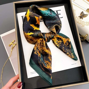 Mulberry Satin Scarf Square Elegant Artistic Print Vintage Oil Painting Style Fashion Neck Scarf Wrap For Women