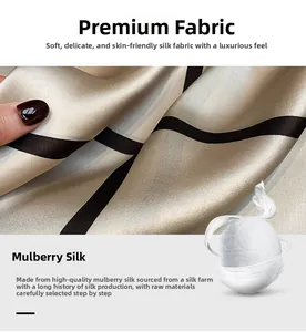 Detail of champagne gold mulberry silk scarf featuring geometric lines and raw cocoons