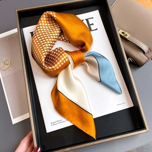 Elegant Mulberry Satin Square Scarf Geometric Polka Dot Color Block Fashion Neck Kerchief For Women