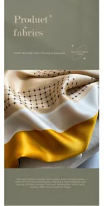 Macro detail of luxurious yellow satin scarf showing fine silk texture and grid pattern