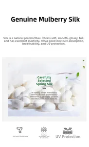 Detail showing natural mulberry silk protein fiber properties and UV protection features