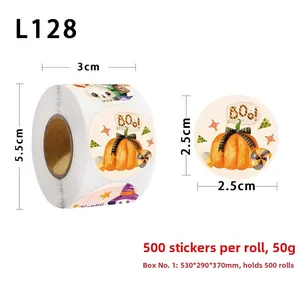 Detailed dimensions of 2.5cm Halloween stickers roll with pumpkin and ghost motifs