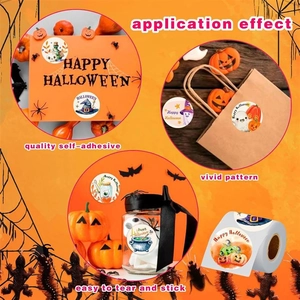 Halloween round self-adhesive labels for gift bags and jars with ghost and pumpkin patterns
