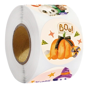 500 Halloween pumpkin and ghost cartoon stickers roll for gift decoration and labeling