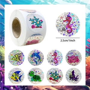 500pcs holographic laser ocean animal reward stickers with colorful sea creatures