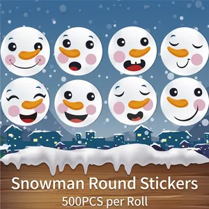 Christmas Snowman Face Round Stickers Self Adhesive Labels For Holiday Gift Wrapping Envelope Sealing Festive Decoration