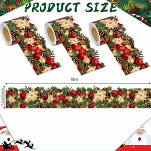 Roll of Christmas border stickers showing product size 18m length and 7.6cm width