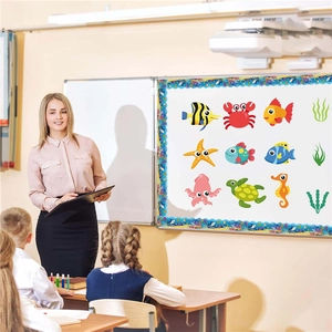 Deep blue ocean theme classroom bulletin board border with sea life coral patterns
