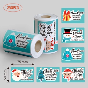 Christmas Thank You Stickers Adhesive Labels For Gift Packaging Small Business Order Seal Cartoon Santa Snowman