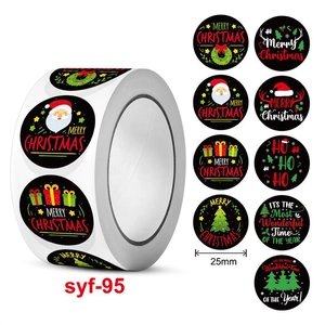 Detailed view of 25mm Christmas adhesive roll stickers featuring festive holiday patterns
