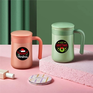 Christmas thermal mugs with Merry Christmas design, gift handle cups in pink and green