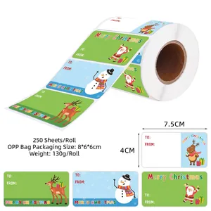 250 Christmas seal labels per roll with Santa and reindeer cartoon holiday patterns