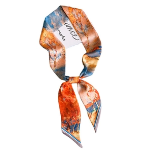 Artistic oil painting style silk scarf for women featuring autumn landscape print