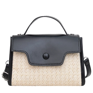 Sac bandoulière tissé tendance pour femme avec rabat en similicuir noir et poignée
