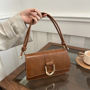 Sac Sous Le Bras Femme Sac À Épaule Cuir PU Boucle En U Dorée Rétro Minimaliste Design Français Sac Bandoulière