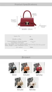 Size chart showing dimensions and specifications for the PU leather crossbody handbag