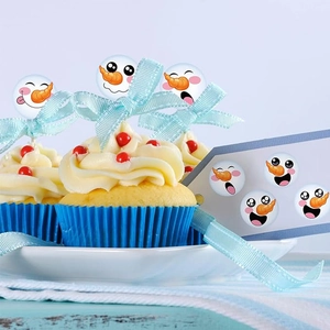 Cute snowman stickers for Christmas envelopes and cupcakes featuring 5 distinct expressions