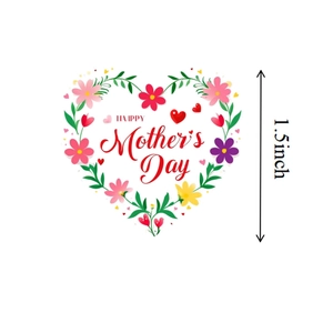 1.5-inch heart floral Mother's Day sticker with colorful flower wreath and greeting