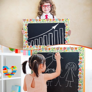 Spring flower bulletin board border stickers shown in a classroom learning setting