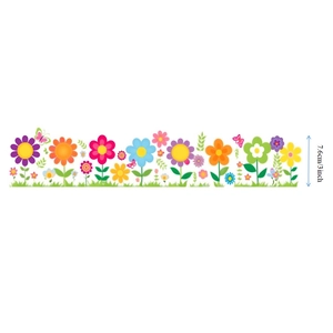 Detail of 3-inch colorful spring flower bulletin board border with butterflies and leaves