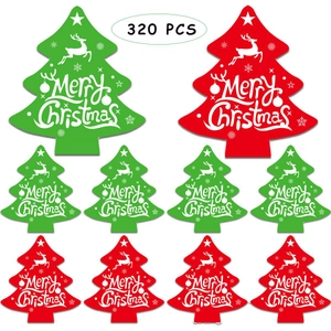 320 PCS Red and Green Christmas Tree Gift Tags with Merry Christmas Reindeer Motifs
