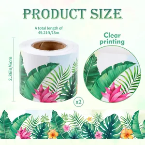 Close-up of floral chalkboard border sticker with 6cm width and clear tropical prints