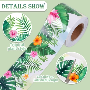 Macro view of tropical plant bulletin board border showing floral pattern and cutting detail