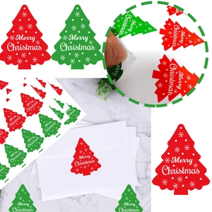 Christmas tree decorative labels with Merry Christmas text for gift sealing and packaging
