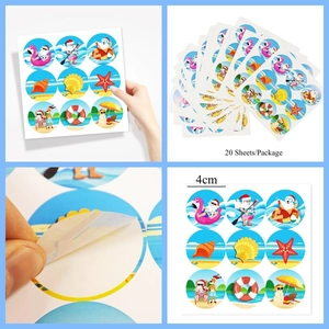 Lot de 20 feuilles d'autocollants de Noël style plage avec Père Noël et planches de surf