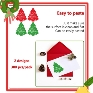300 Pack of red and green Christmas tree stickers for holiday gift seal and decoration