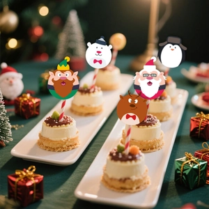 Lot de 5 décorations de gâteaux de Noël avec Père Noël et renne sur un gâteau festif