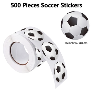 Rotolo di 500 adesivi a forma di pallone da calcio per decoro, decalcomanie tonde da 3,8 cm