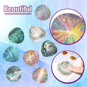 Detailed macro view of calming sensory stickers with colorful marble and glitter textures