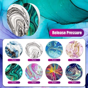 Detail view of 8 colorful fluid art sensory stickers for stress relief and anxiety