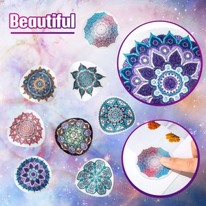 Close-up of textured mandala sensory stickers for anxiety relief in starry background