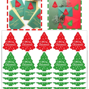 Christmas Tree Shape Decoration Stickers Merry Christmas Sealing Labels For Gift Box Envelope Red Green Xmas Stickers