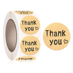 Thank You Stickers Roll Kraft Paper Round Heart Label Decals For Gift Wrapping Baking Business Envelope Sealing Wedding Stationery