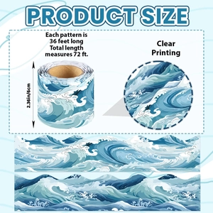 72ft blue wave bulletin board border stickers with Japanese Ukiyo-e ocean wave patterns
