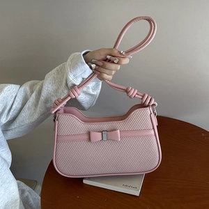 Sac Bandoulière Femme PU Cuir Tissé Noeud Papillon Couleur Contrastée Fermeture Éclair Rétro Sac À Épaule Petit Carré