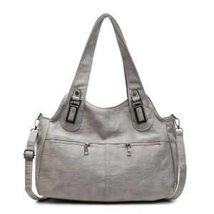 Lichtgrijze shopper van kunstleer met lychee-textuur en ritsdetails voor dames