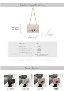 Dimensions détaillées et paramètres du petit sac carré à chaîne élégant en cuir PU