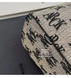 Close-up of high-quality woven bag bottom featuring protective metal rivets and print