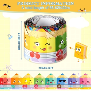 Colorful pencil shaped bulletin board border sticker for classroom decor 20m long